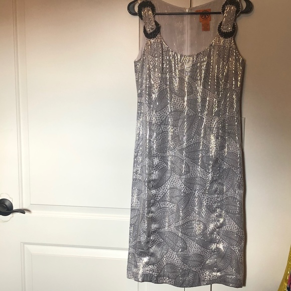 Tory Burch Silver Dress Size 6 - Picture 1 of 3